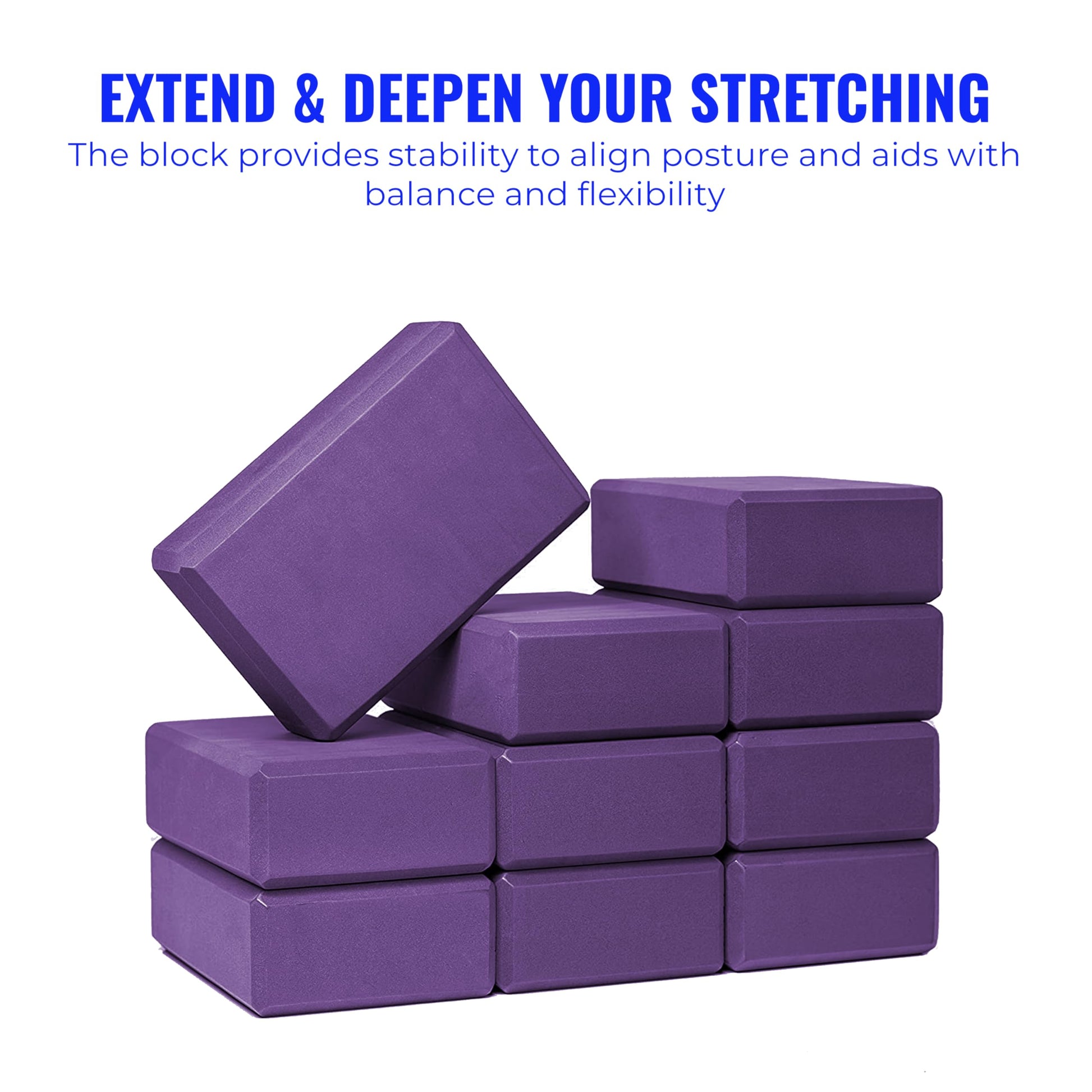 Hello Fit 3" Yoga Block, 10 Pack Bulk EVA Foam Yoga Blocks, Firm and Supportive Yoga Brick for Schools and Studios, Balance Foam for Stretching, Pilates, and Workout, 3" x 6" x 9", Purple - zenfulharmony.com