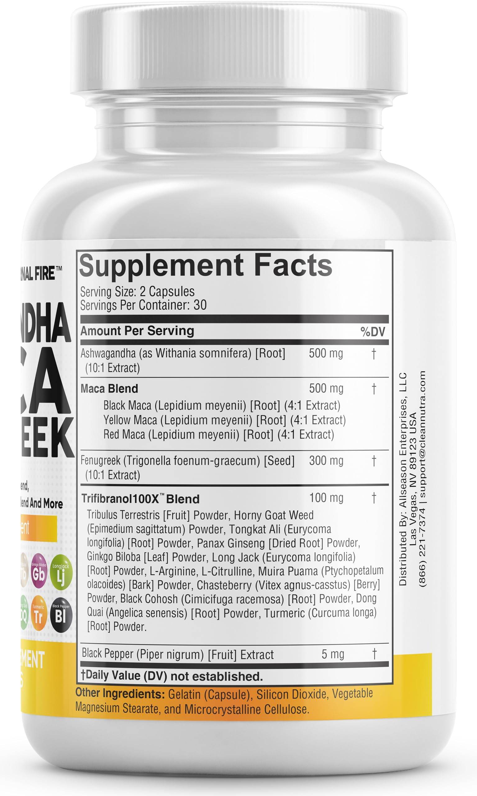 Clean Nutraceuticals Ashwagandha 5000mg Maca Root 2000mg Fenugreek 3000mg Supplement with Tongkat Ali Ginseng - Assists with Stress, Mood & Thyroid - Ashwagandha Capsules Fenugreek Caps - 60 Count - zenfulharmony.com