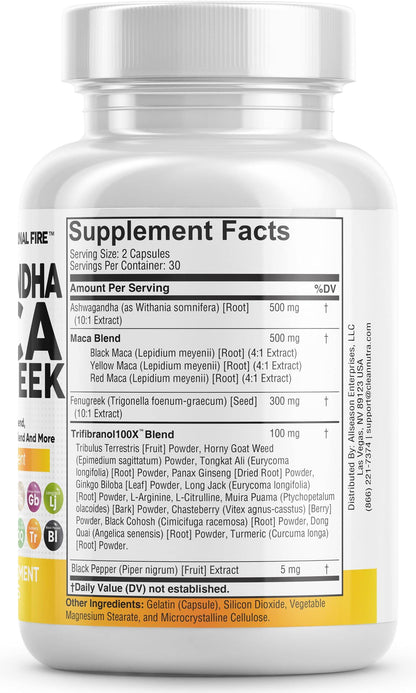Clean Nutraceuticals Ashwagandha 5000mg Maca Root 2000mg Fenugreek 3000mg Supplement with Tongkat Ali Ginseng - Assists with Stress, Mood & Thyroid - Ashwagandha Capsules Fenugreek Caps - 60 Count - zenfulharmony.com