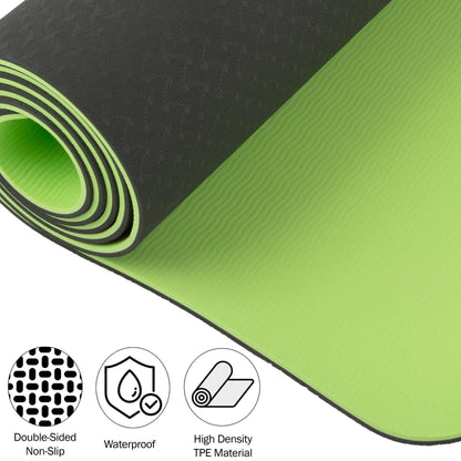 Yoga Mat with Alignment Marks - Lightweight Exercise Mat with Carry Strap for Home Workout or Travel by Wakeman Outdoors (Gray and Green) - zenfulharmony.com