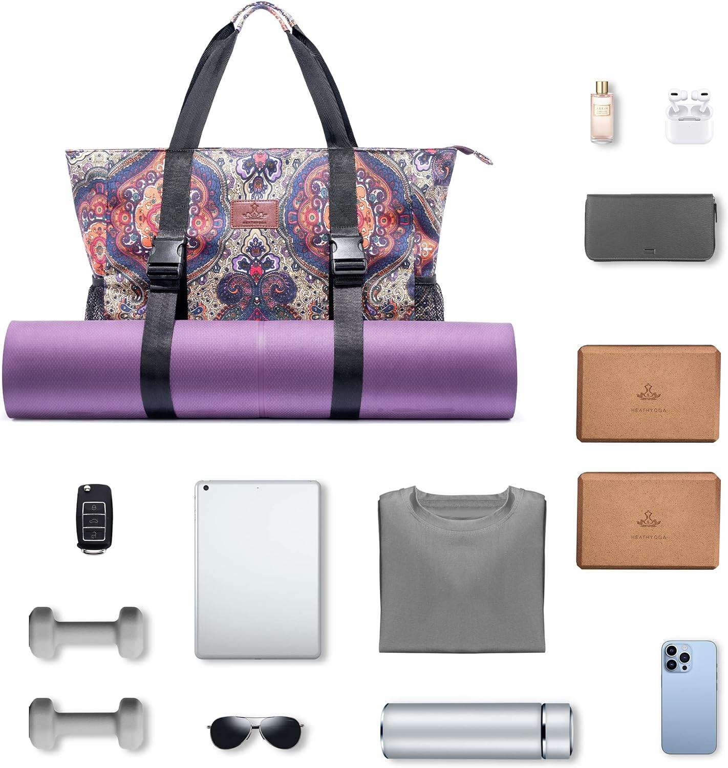 Heathyoga Multi-Functional Yoga Mat Carrier Gym Tote Bag - Large Mat Pocket, Women's Workout Bag - zenfulharmony.com