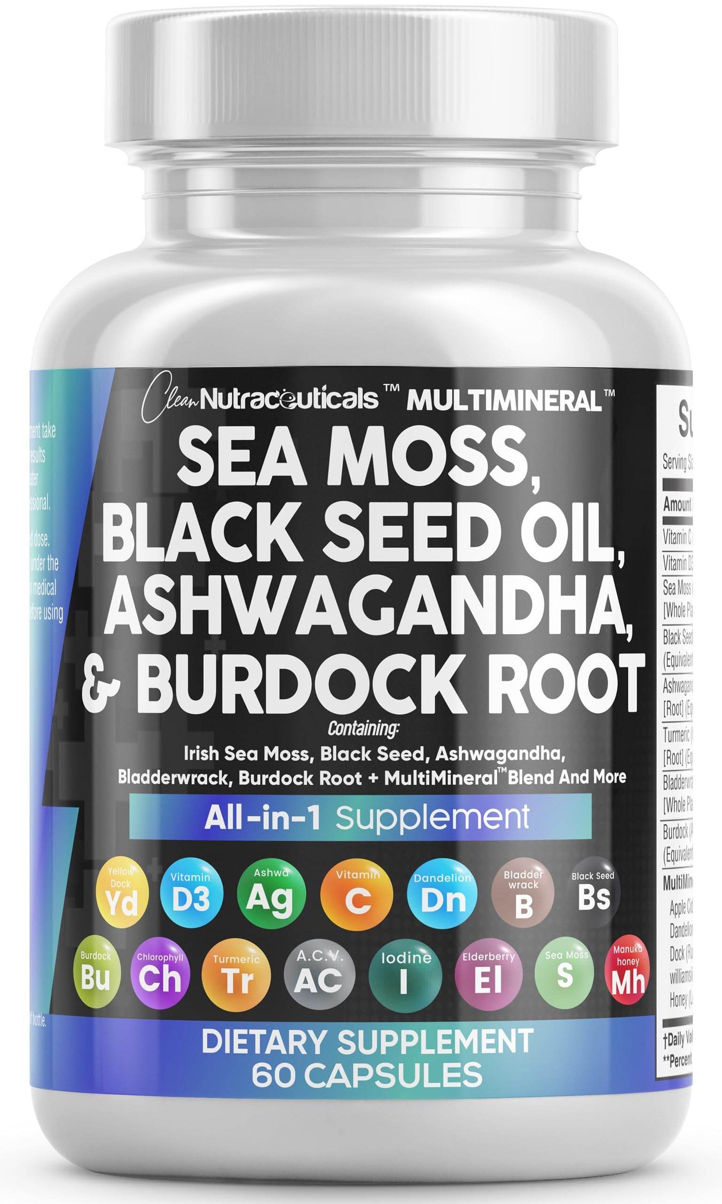 Sea Moss 3000mg Black Seed Oil 2000mg Ashwagandha 1000mg Turmeric 1000mg Bladderwrack 1000mg Burdock 1000mg & Vitamin C & D3 with Elderberry Manuka Dandelion Yellow Dock Iodine Chlorophyll ACV - zenfulharmony.com
