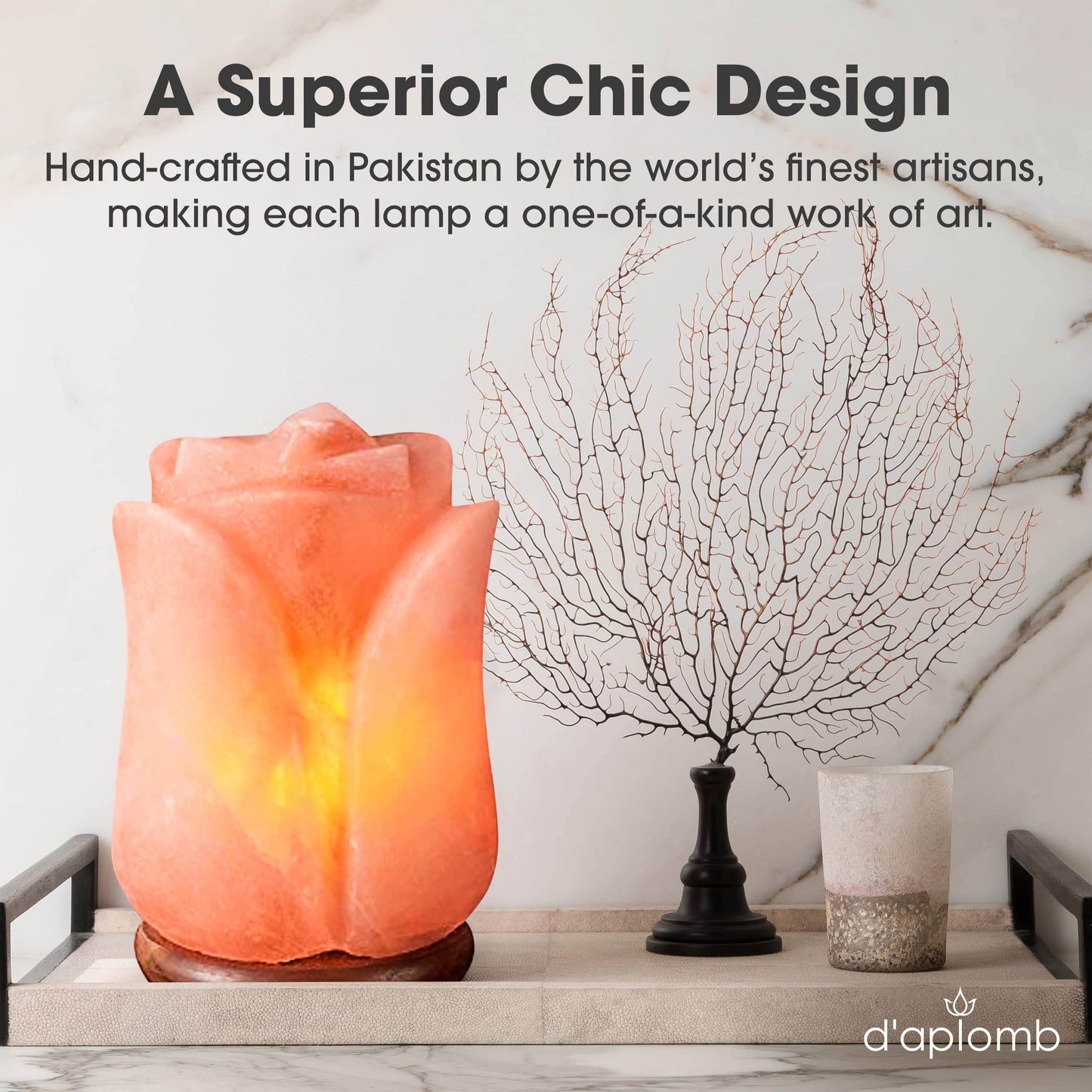d'aplomb 100% Authentic Natural Himalayan Salt Lamp; Hand Carved Flower Rose Crystal Rock Salt from Himalayan Mountains; Dimmer Cord (Pink Flower) - zenfulharmony.com