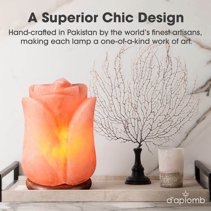 d'aplomb 100% Authentic Natural Himalayan Salt Lamp; Hand Carved Flower Rose Crystal Rock Salt from Himalayan Mountains; Dimmer Cord (Pink Flower) - zenfulharmony.com