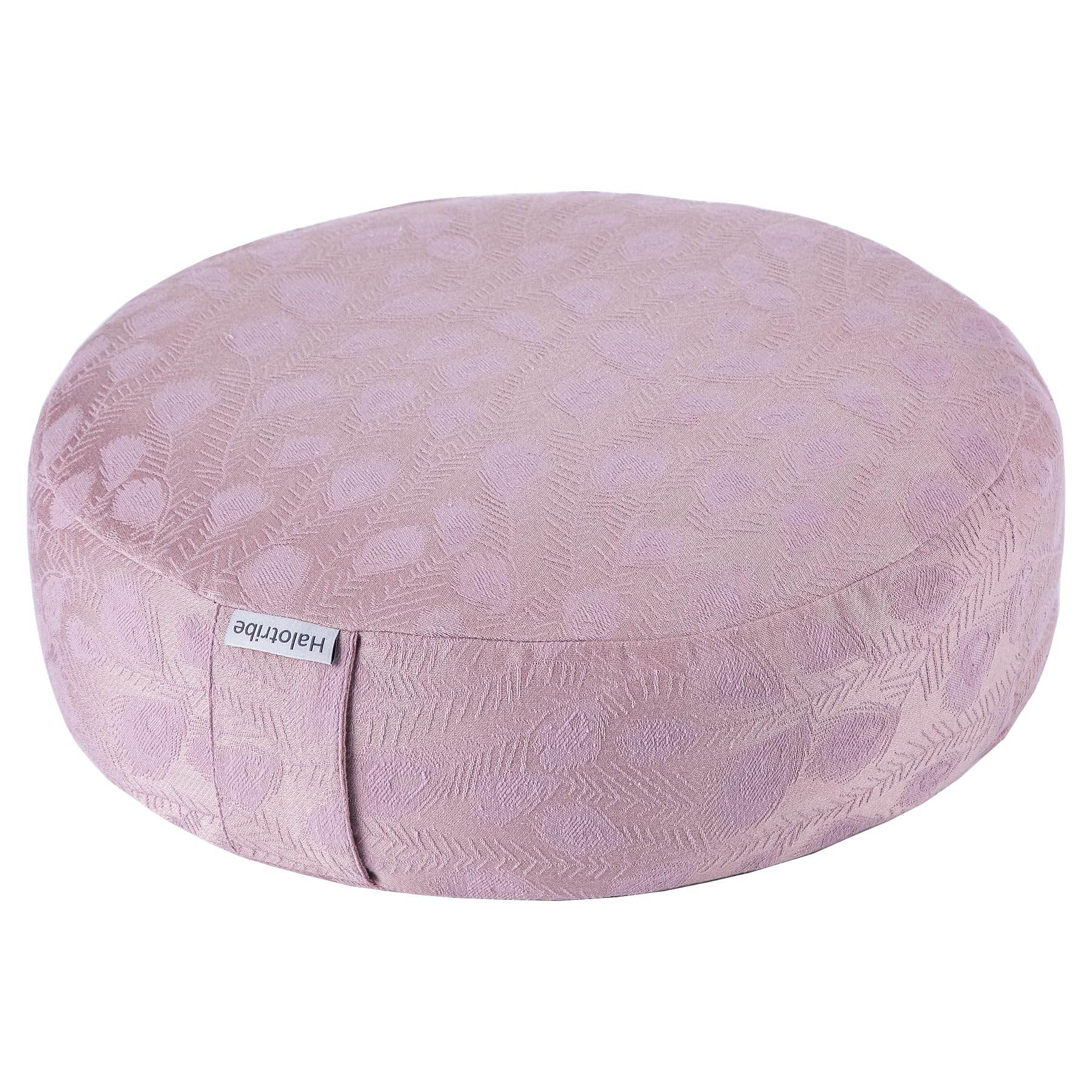 Halotribe Meditation Cushion, Comfortable Meditation Pillow with Peacock Feather Jacquard Cover. Buckwheat Hull Filled Zafu Floor Pillow 16 * 16 * 5 in - zenfulharmony.com