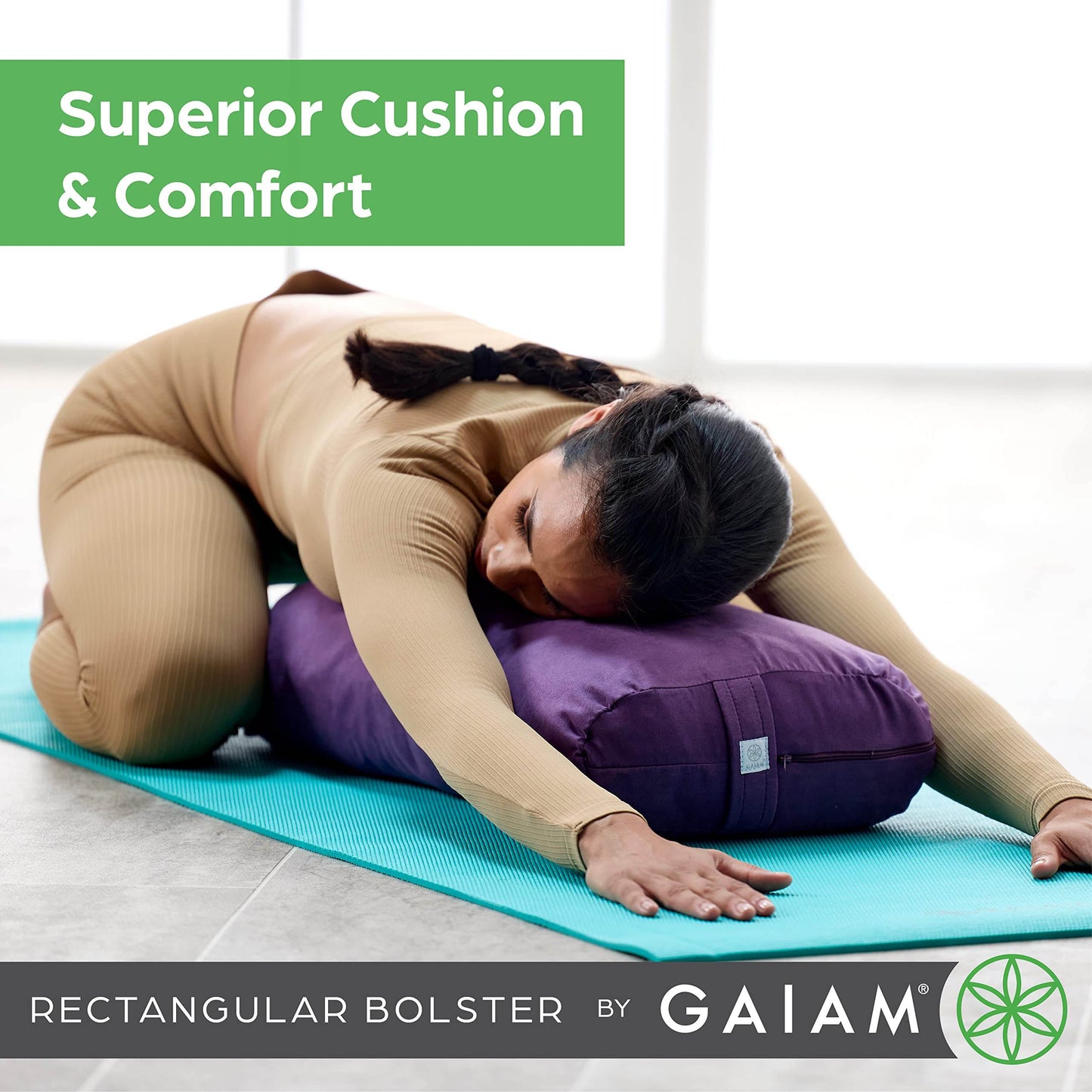 Gaiam Yoga Bolster - Long, Rectangular Meditation Pillow - Supportive Cushion for Restorative Yoga and Sitting on the Floor - Built-In Carrying Handle - Machine Washable Cover' - zenfulharmony.com