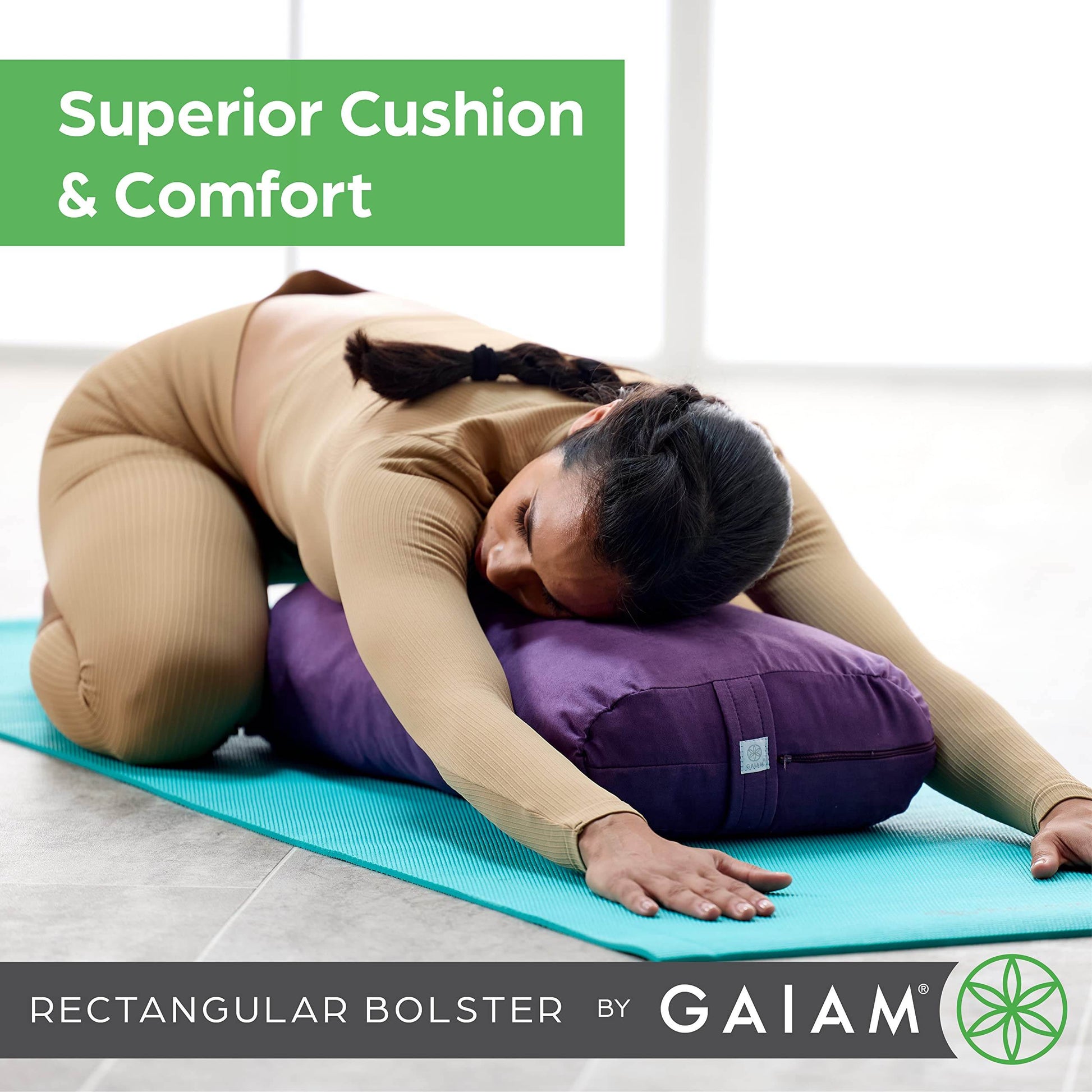 Gaiam Yoga Bolster - Long, Rectangular Meditation Pillow - Supportive Cushion for Restorative Yoga and Sitting on the Floor - Built-In Carrying Handle - Machine Washable Cover' - zenfulharmony.com