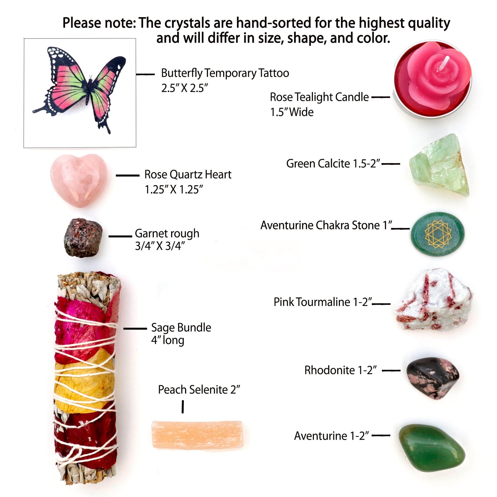 DANCING BEAR Healing Crystals (11 pc) Gift Set to Attract & Share Love, Rose Quartz Heart, Pink Tourmaline, Sage, Rhodonite, Butterfly Tattoo, Aventurine Heart Chakra Stone, Selenite, Made in The USA - zenfulharmony.com