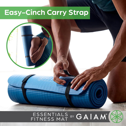 Gaiam Essentials Thick Yoga Mat Fitness & Exercise Mat with Easy-Cinch Yoga Mat Carrier Strap, 72"L x 24"W x 2/5 Inch Thick - zenfulharmony.com
