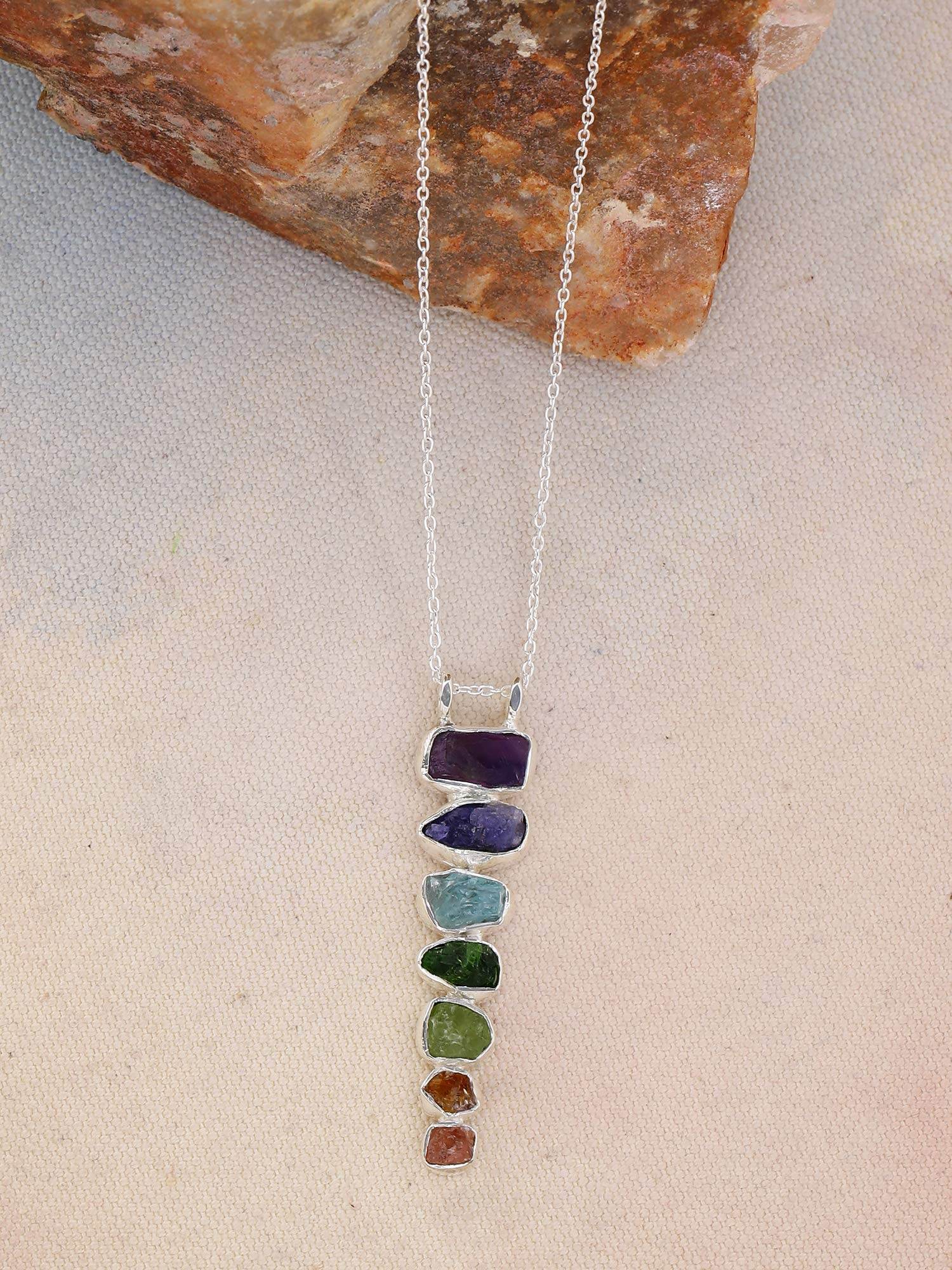 YoTreasure Chakra Healing Gemstone Solid 925 Sterling Silver Chain Pendant Necklace Jewelry - zenfulharmony.com