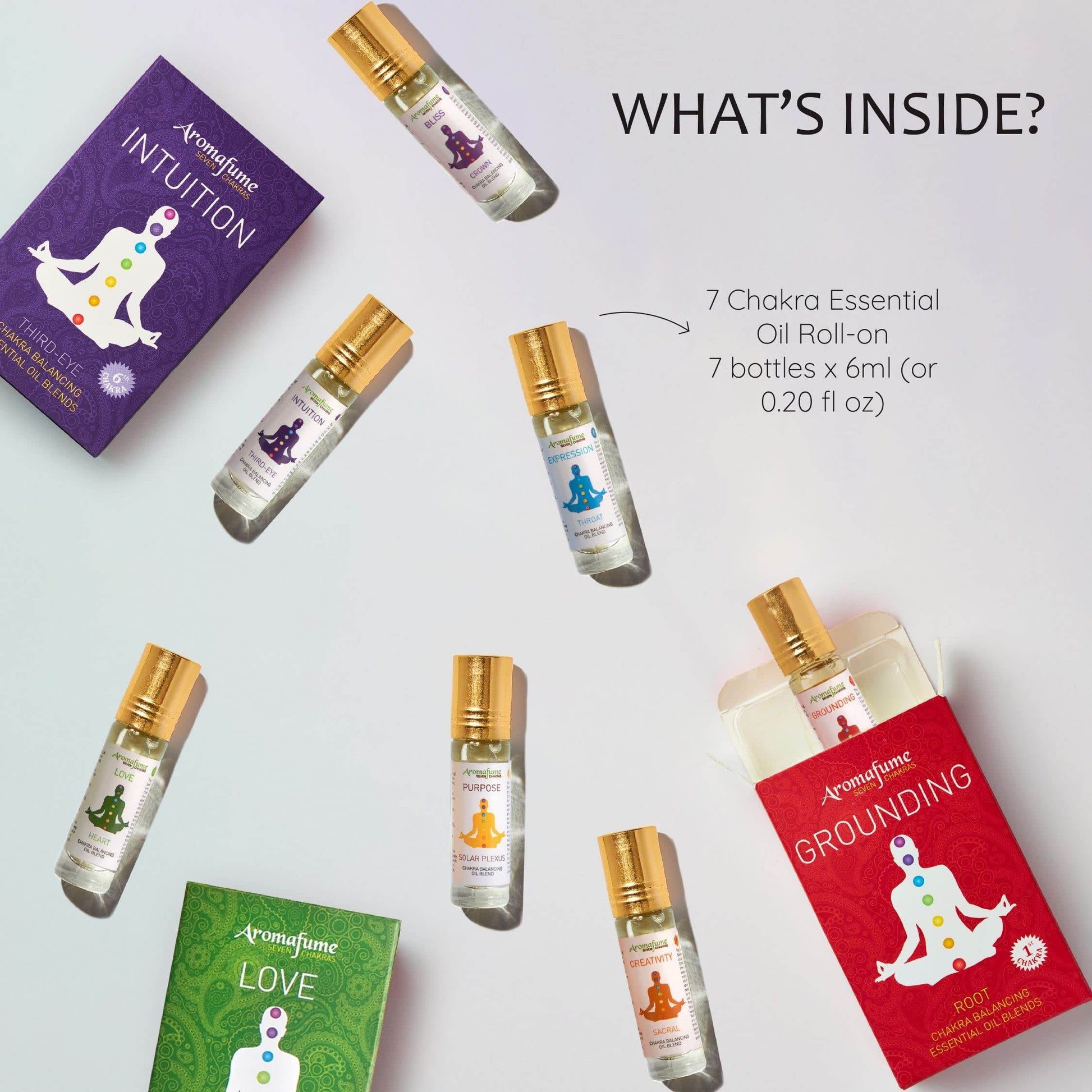 7 Chakra Essential Oil Roll-On Blend Gift Set by Aromafume | 7x 6ml/0.2 fl oz | Aromatherapy Oils for Meditation, Chakra Balance | Yoga & Reiki Gifts | Essential Oil Set for Plexus, Root Chakra & more - zenfulharmony.com