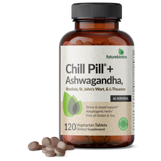 Futurebiotics Chill Pill + Ashwagandha, Rhodiola, St. John’s Wort, & L-Theanine - Non-GMO, 120 Vegetarian Tablets - zenfulharmony.com