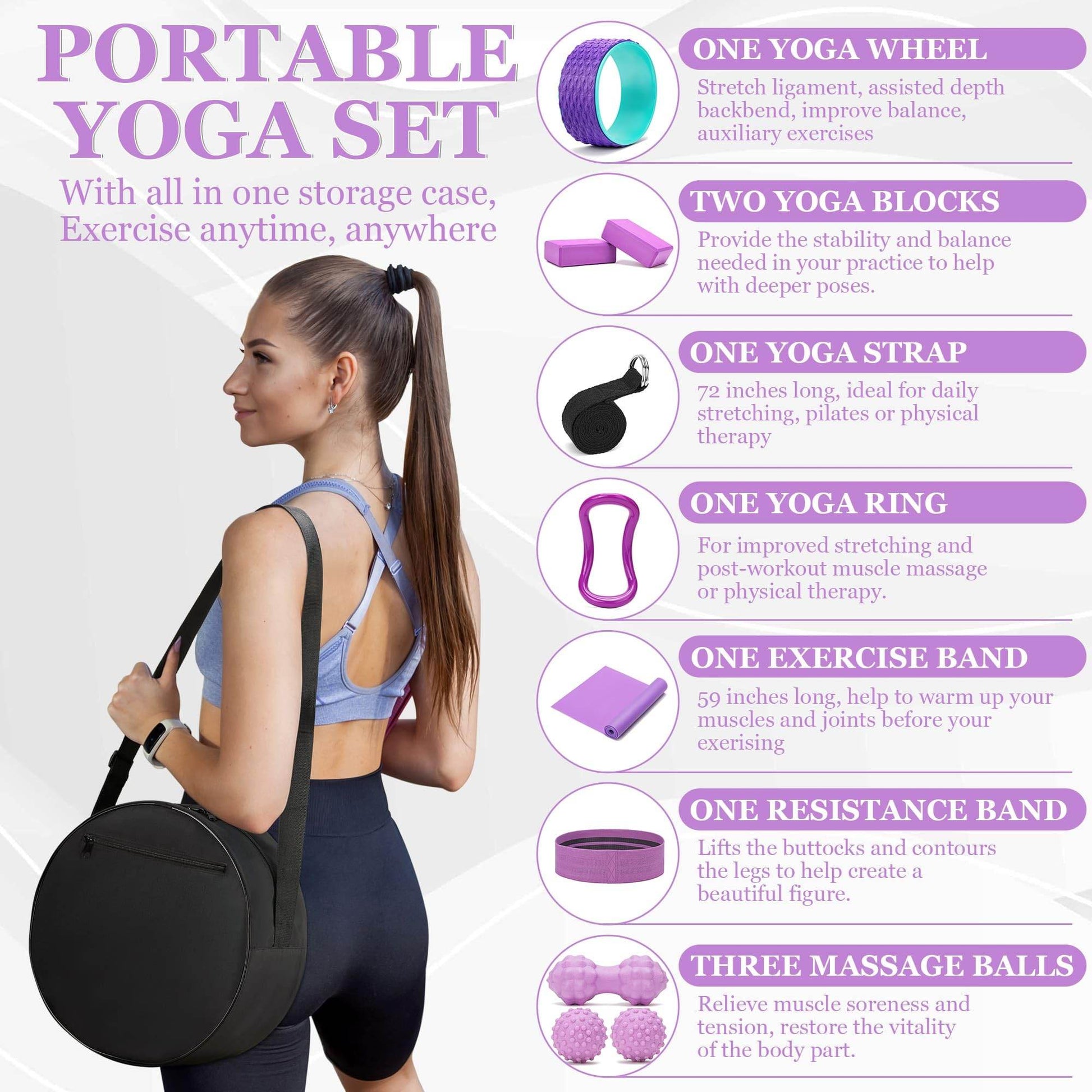 THYWD Yoga Wheel 12 in 1 Set with Back Cracker Roller for Pain Relief & Deep Tissue Massage Yoga Blocks 2 Pack with Yoga Ring, Yoga Accessory for Stretching Equipment, Yoga Starter Kit for Beginner - zenfulharmony.com