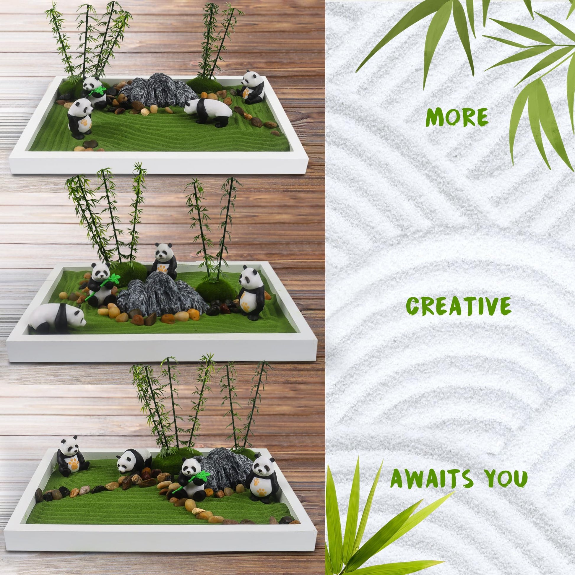 Panda Mini Zen Garden for Desk 11" x 8" Automatic Zen Garden Sand Bowl Japanese Desk Decor Zen Garden Accessories Kit Zen Decor Panda Gifts Rake Home Decor Room Decor - zenfulharmony.com
