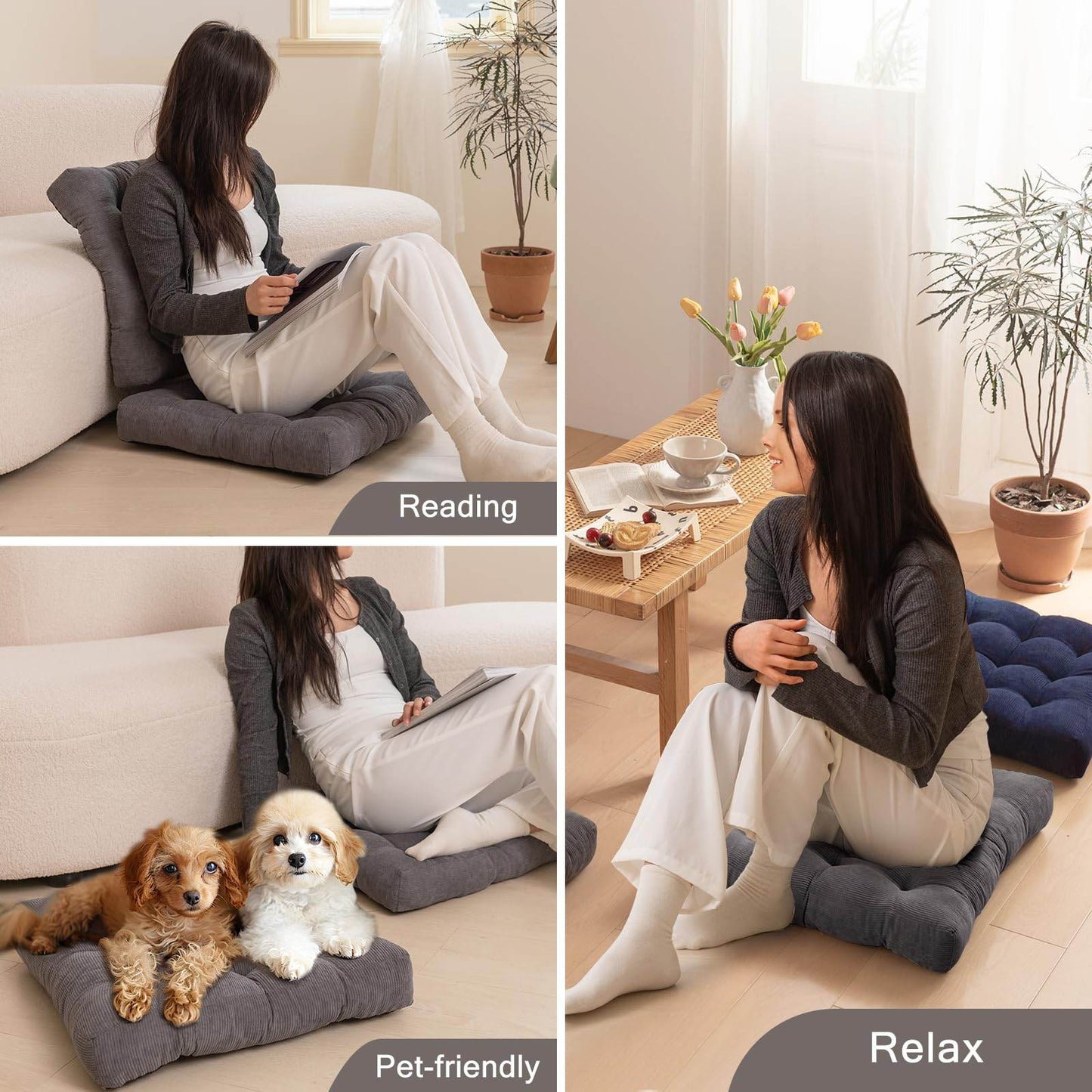 Meditation Cushion Floor Pillow - Large Square Floor Pillows for Adults Sitting with Shredded Blue Memory Foam Filling Cushions for Classroom Yoga Tatami Living Room Outdoor,Grey, 20x20x4 Inches - zenfulharmony.com