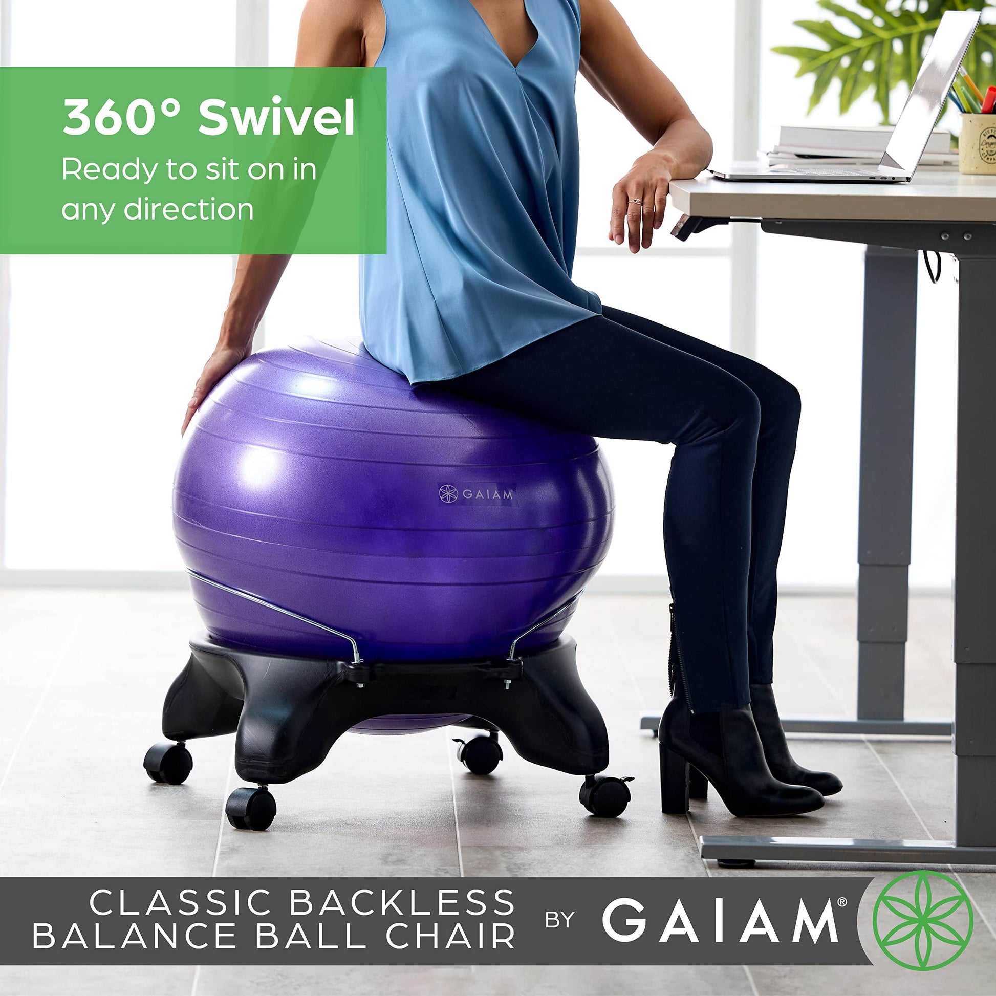 Gaiam Classic Backless Balance Ball Chair – Exercise Stability Yoga Ball Premium Ergonomic Chair for Home and Office Desk with Air Pump, Exercise Guide and Satisfaction Guarantee, Charcoal - zenfulharmony.com