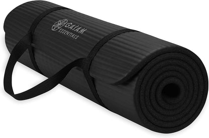 Gaiam Essentials Thick Yoga Mat Fitness & Exercise Mat with Easy-Cinch Yoga Mat Carrier Strap, 72"L x 24"W x 2/5 Inch Thick - zenfulharmony.com