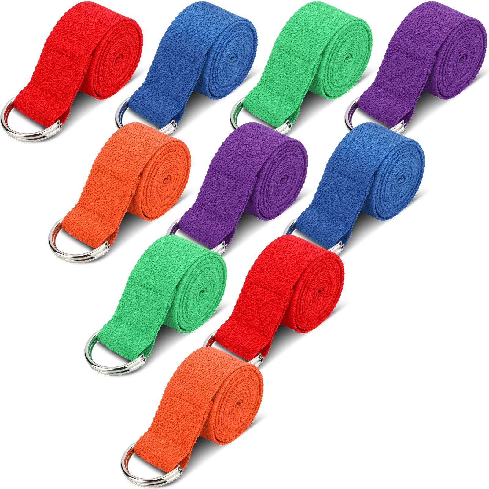 10 Pcs Yoga Strap 6Ft Exercise Stretch Bands for Flexibility with Adjustable Metal D Ring Buckle Loop Stretch Strap Non Elastic Yoga Belt Yoga Exercise Adjustable Straps for Pilates(Vivid Colors) - zenfulharmony.com