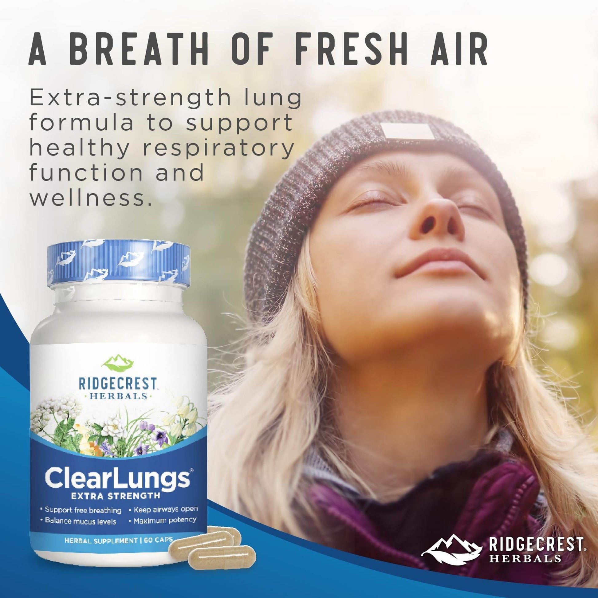 RidgeCrest Herbals ClearLungs Extra Strength, Natural Lung, Nasal Health Formula, Bronchial, Respiratory, Sinus, Mucus Support (60 Caps, 30 Serv) - zenfulharmony.com