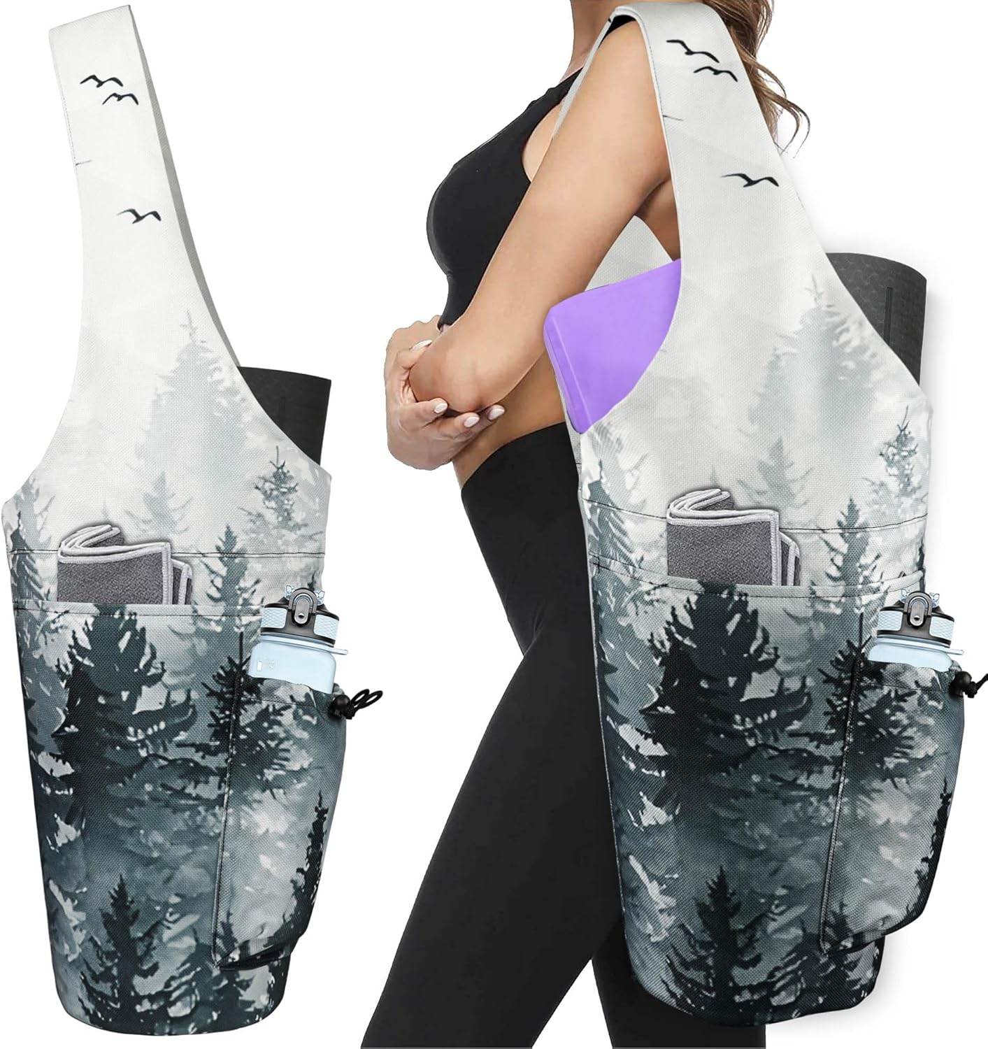 Yoga Mat Bag - Large Opening Long Tote Yoga Mat Carrier Holder Bag with Waterproof Wet Zipper Pocket and Drawstring Water Bottle Pocket - Yoga Bag Fit Most Size Mats - zenfulharmony.com