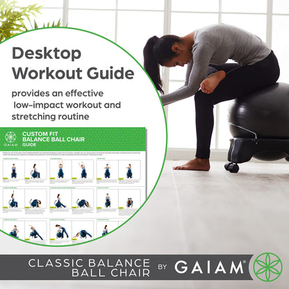 Gaiam Classic Balance Ball Chair – Exercise Stability Yoga Ball Premium Ergonomic Chair for Home and Office, Cool Grey, 24-25" Sitting Height - zenfulharmony.com