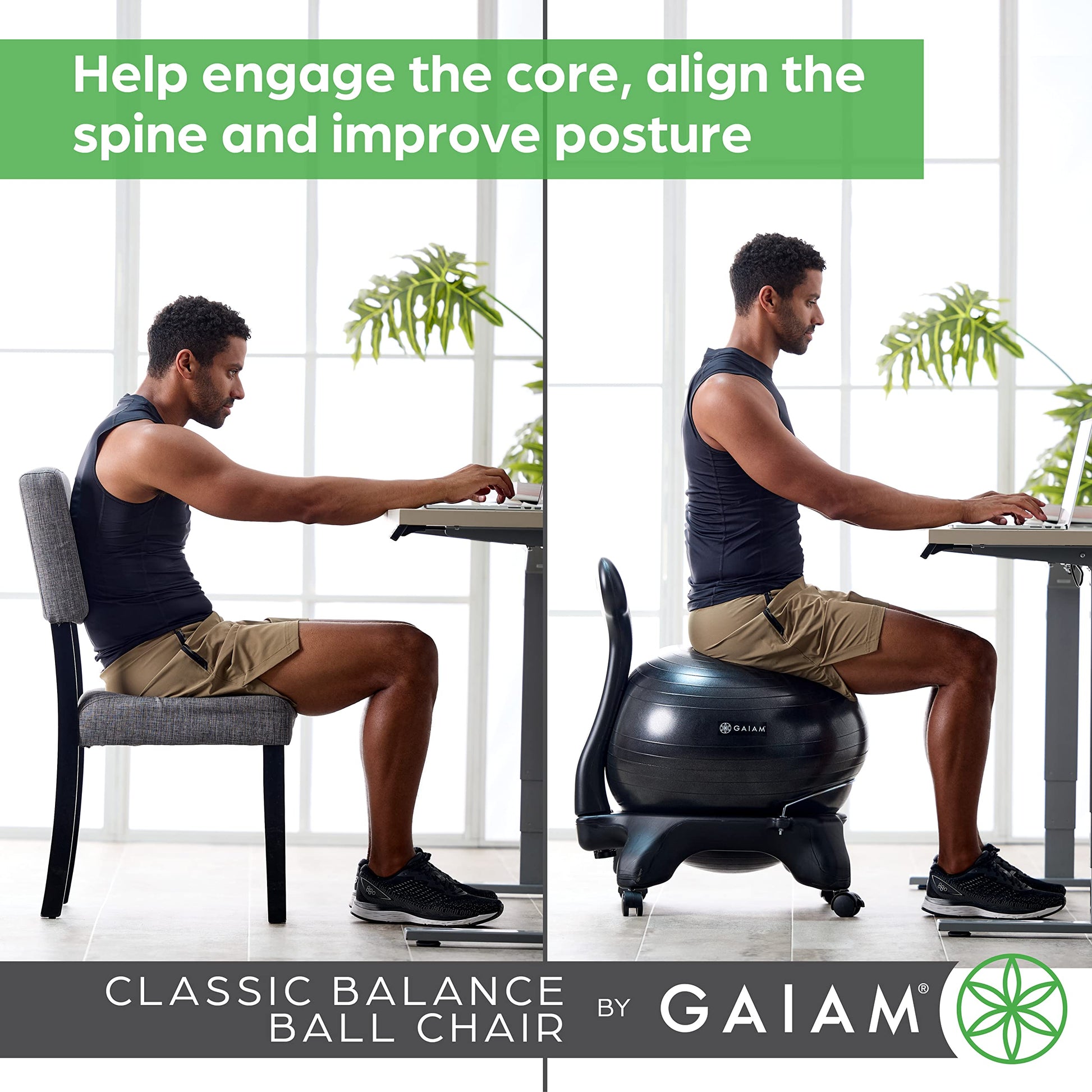 Gaiam Classic Balance Ball Chair – Exercise Stability Yoga Ball Premium Ergonomic Chair for Home and Office, Cool Grey, 24-25" Sitting Height - zenfulharmony.com
