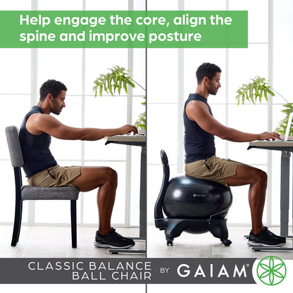 Gaiam Classic Balance Ball Chair – Exercise Stability Yoga Ball Premium Ergonomic Chair for Home and Office, Cool Grey, 24-25" Sitting Height - zenfulharmony.com