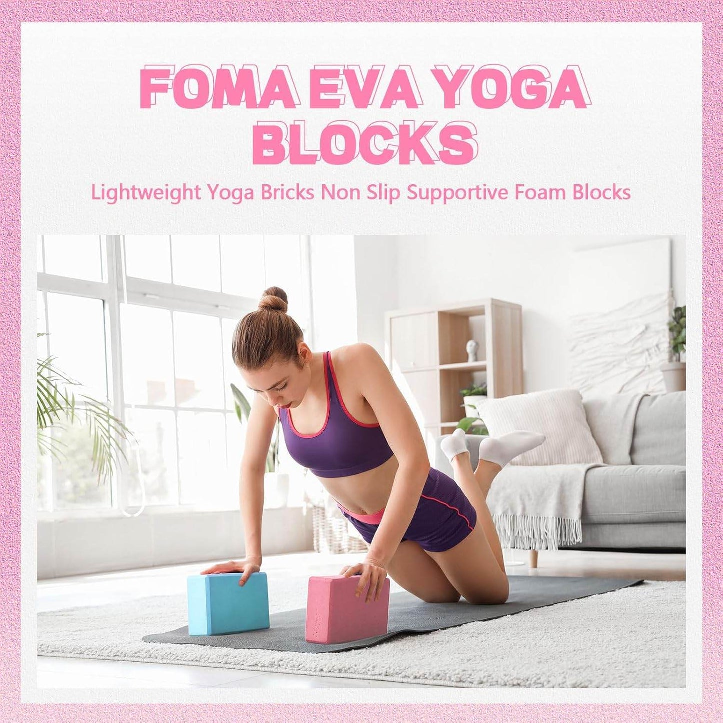 4 Pcs Yoga Blocks 9''x6''x3'' High Density Yoga Brick Foam EVA Lightweight Non Slip Supportive Foam Blocks for Pilates Stretching Meditation Women Men Yogi Beginners - zenfulharmony.com