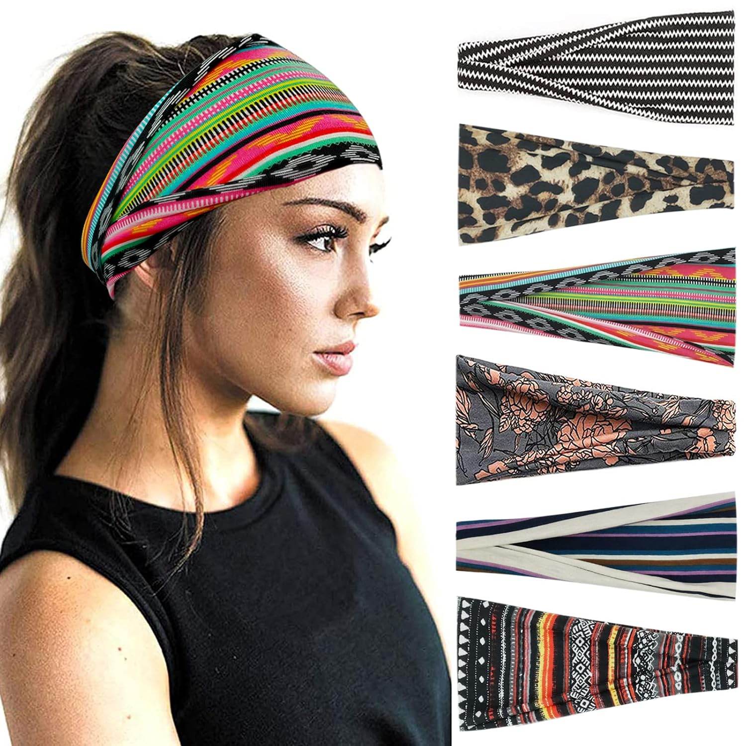 Fashion Headbands For Women Wide Headband Yoga Workout Head Bands Hair Accessories Band Black White Gray 6 Pack - zenfulharmony.com