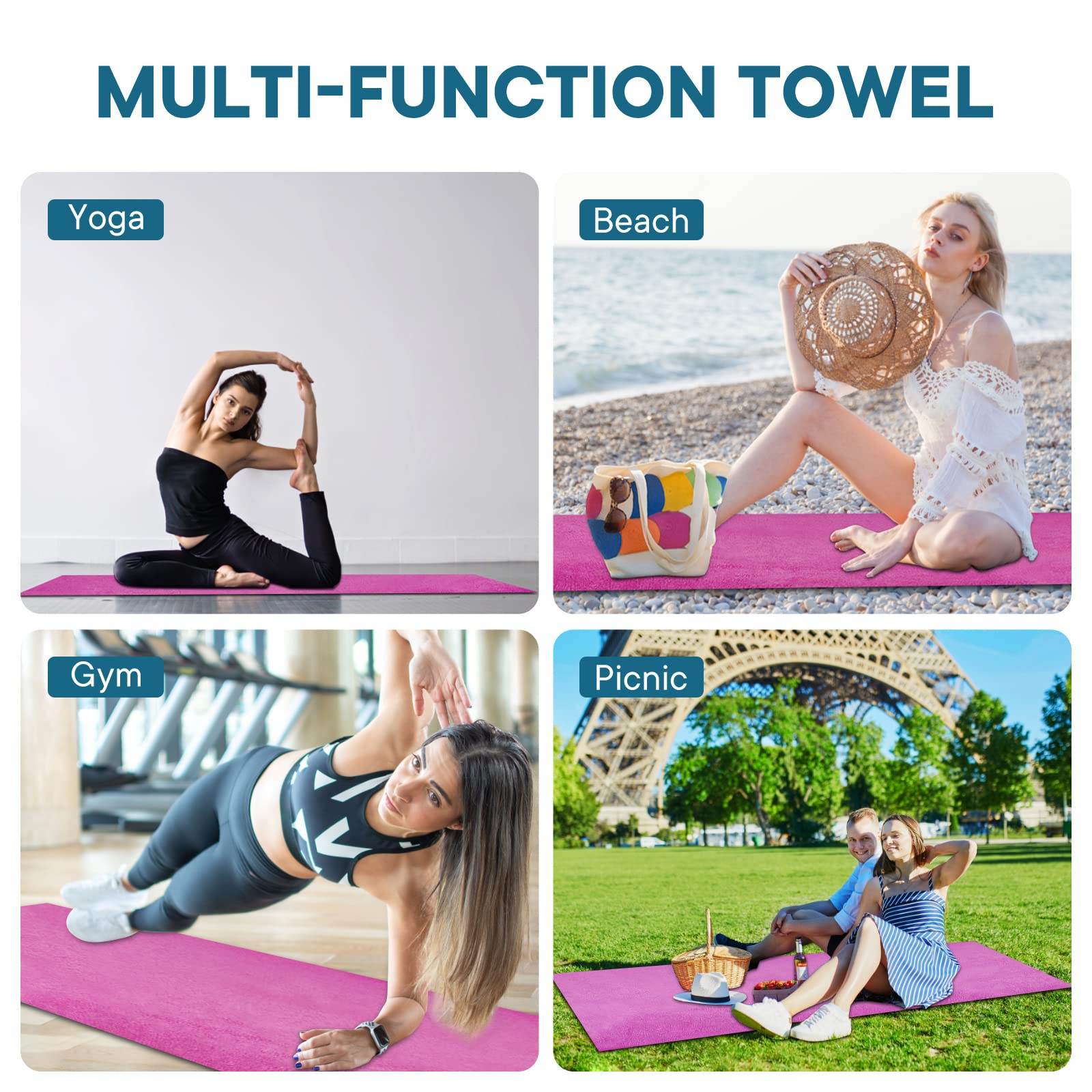 Yuilgdo Yoga Towels, Non Slip Hot Yoga Mat Towel with Grip Dots,Super-Absorbent Soft Microfiber Yoga Blanket for Pilates, Fitness and Workout 72inch x 24inch (Hot Pink) - zenfulharmony.com