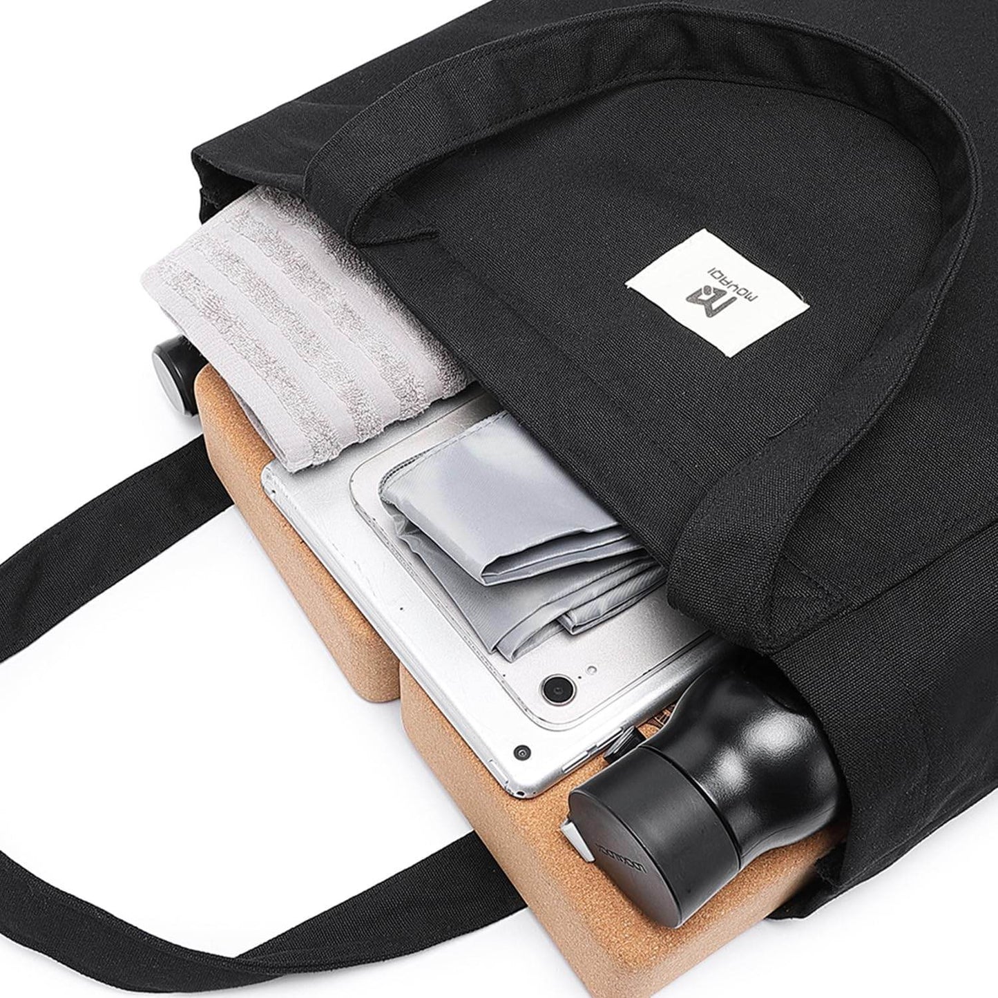 Moyaqi Canvas Tote Bag with Yoga Mat Carrier Pocket Carryall Shoulder Bag for Office, Workout, Pilates, Travel, Beach and Gym - zenfulharmony.com