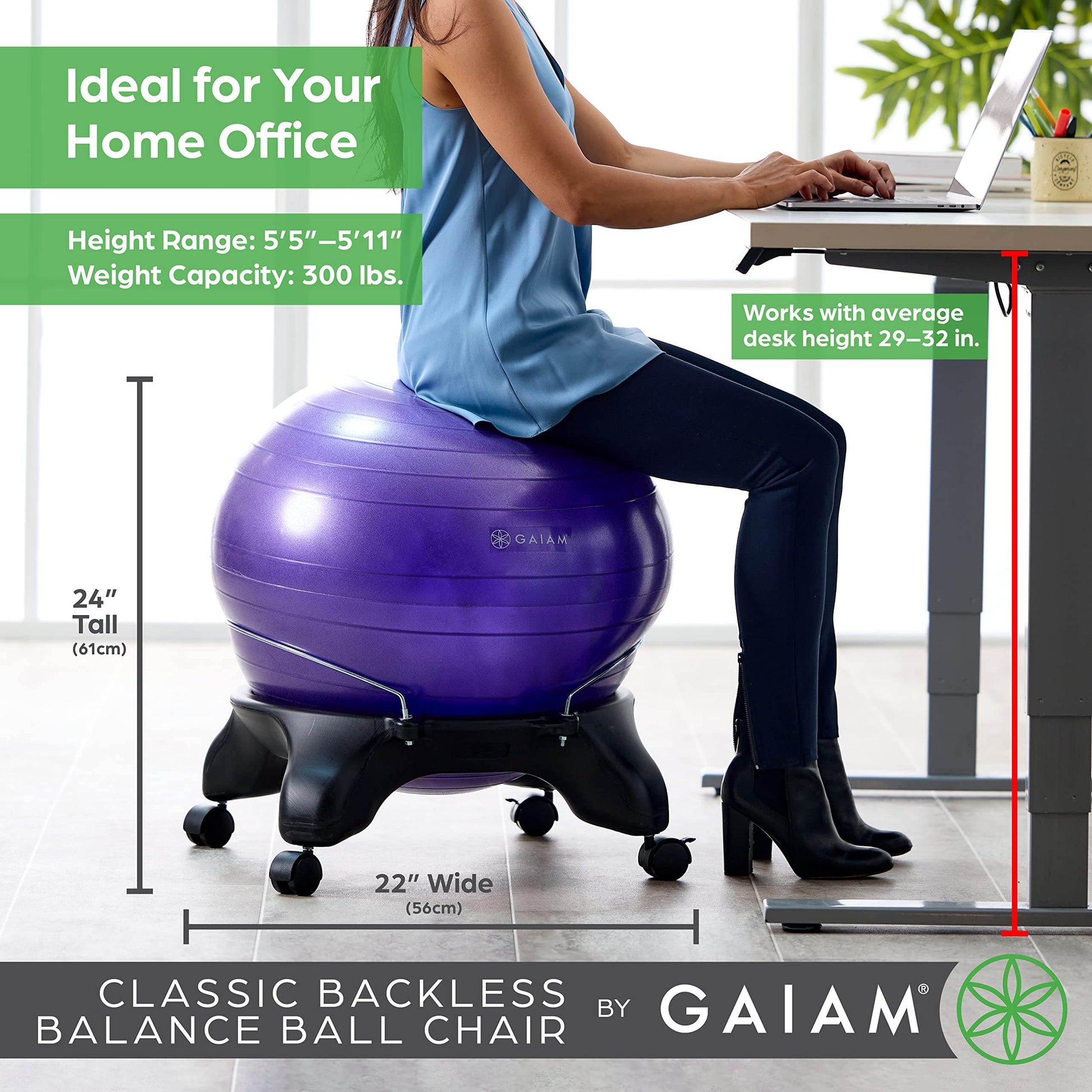 Gaiam Classic Backless Balance Ball Chair – Exercise Stability Yoga Ball Premium Ergonomic Chair for Home and Office Desk with Air Pump, Exercise Guide and Satisfaction Guarantee, Charcoal - zenfulharmony.com
