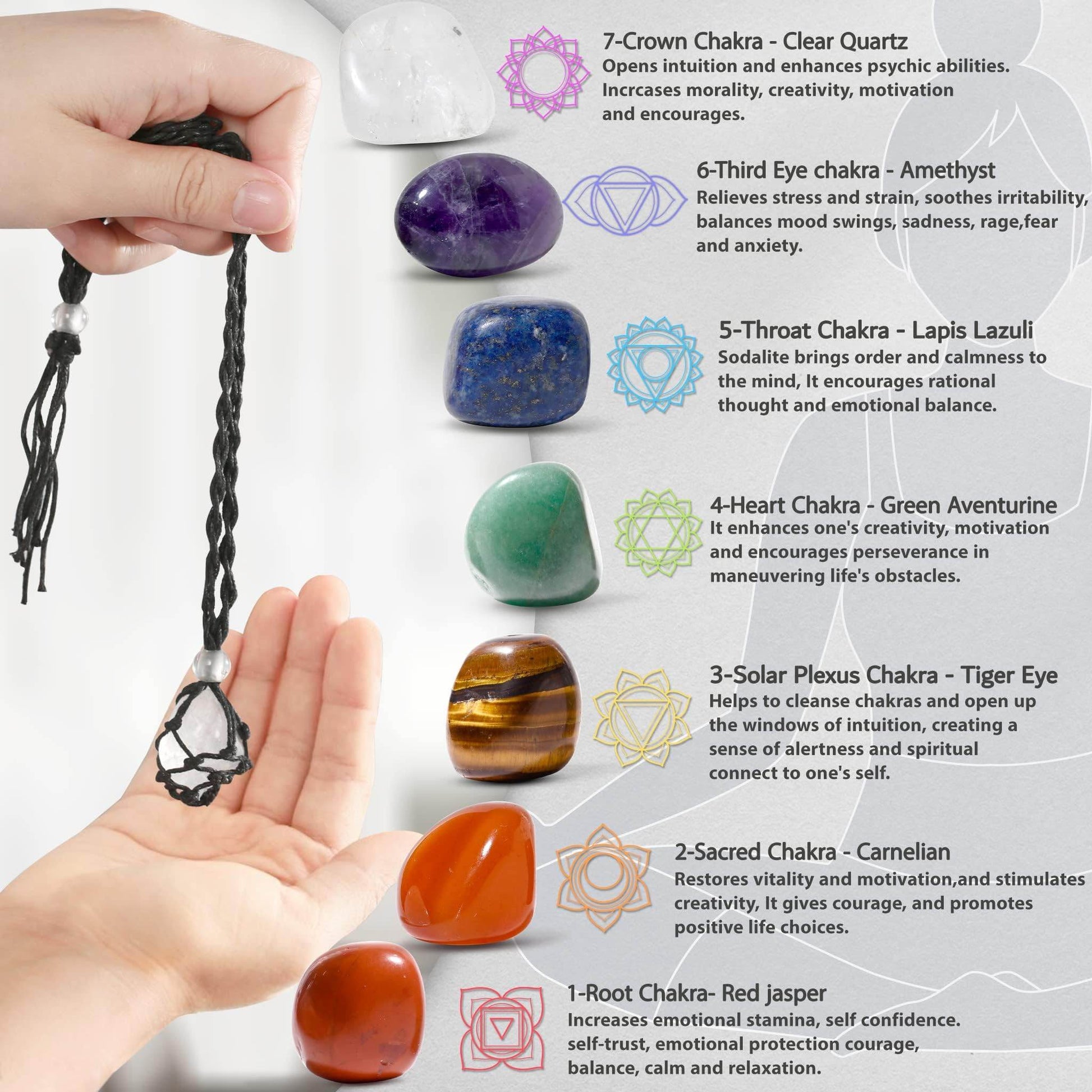 7 Chakra Healing Crystal Necklace Set - Boho Handmade Cord Cage and Hippie Energy Pendant Holder Real Crystal and Healing Stone Jewelry Spiritual Gift for Women Teen Christmas Gifts - zenfulharmony.com