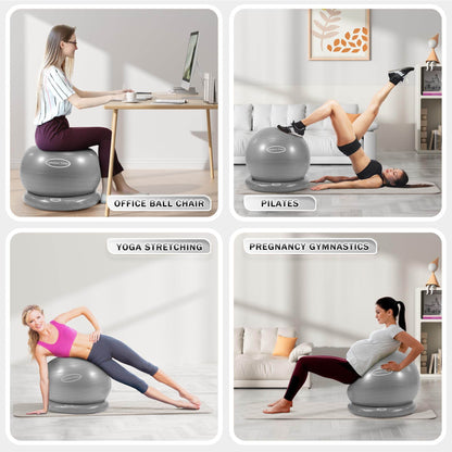 Fitvids Balance Ball with Base Kit, 65cm 26-inch Yoga Ball Chair, Exercise Ball with Inflatable Ring Base for Home or Office Desk, Includes Air Pump, Gray - zenfulharmony.com