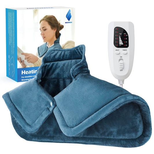 Heating Pad for Neck and Shoulders, NIUONSIX Christmas Gifts for Women Mom Wife Men Dad, Weighted Electric Heating Pad for Back Pain Relief 6 Heat Settings 4 Timers Auto Off, Blue - zenfulharmony.com