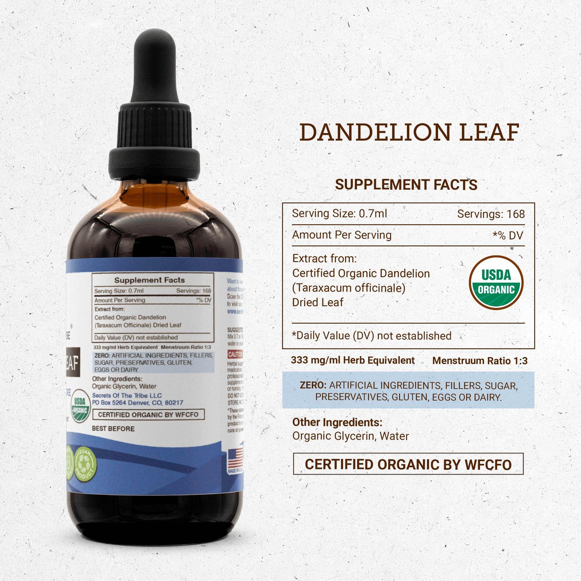 Secrets of the Tribe Dandelion Leaf USDA Organic | Alcohol-Free Extract, High-Potency Herbal Drops | Made from 100% Certified Organic Dandelion Leaf (Taraxacum Officinale) Dried Leaf 4 fl oz - zenfulharmony.com