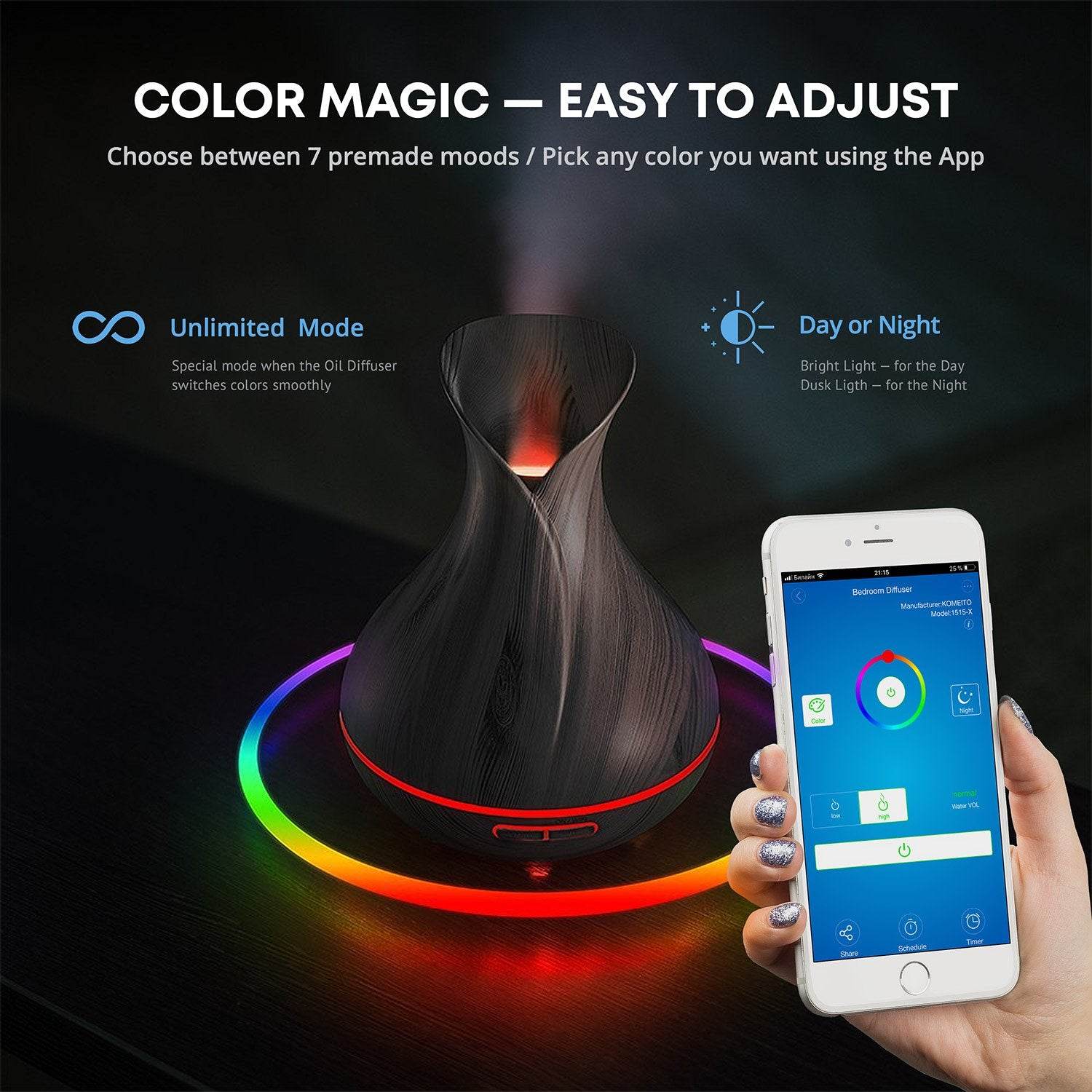 Smart WiFi Wireless Essential Oil Aromatherapy 400ml Ultrasonic Diffuser & Humidifier with Alexa & Google Home Phone App & Voice Control - Create Schedules - LED & Timer Settings Dark Brown - zenfulharmony.com