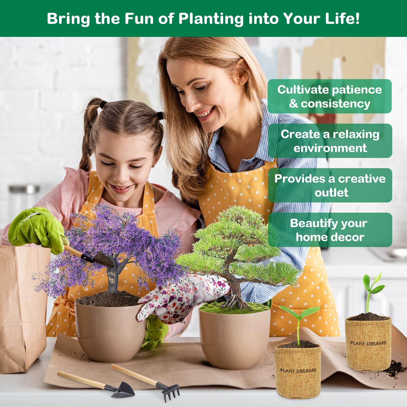 LUOJIBIE Bonsai Tree Kit, Complete Indoor Bonsai Starter Kit for Growing Bonsai Plants with Tools & Pots, Grow Bonsai Tree in Live Indoor, Plant Bonsai Kits, DIY Gardening Gifts for Men and Women - zenfulharmony.com