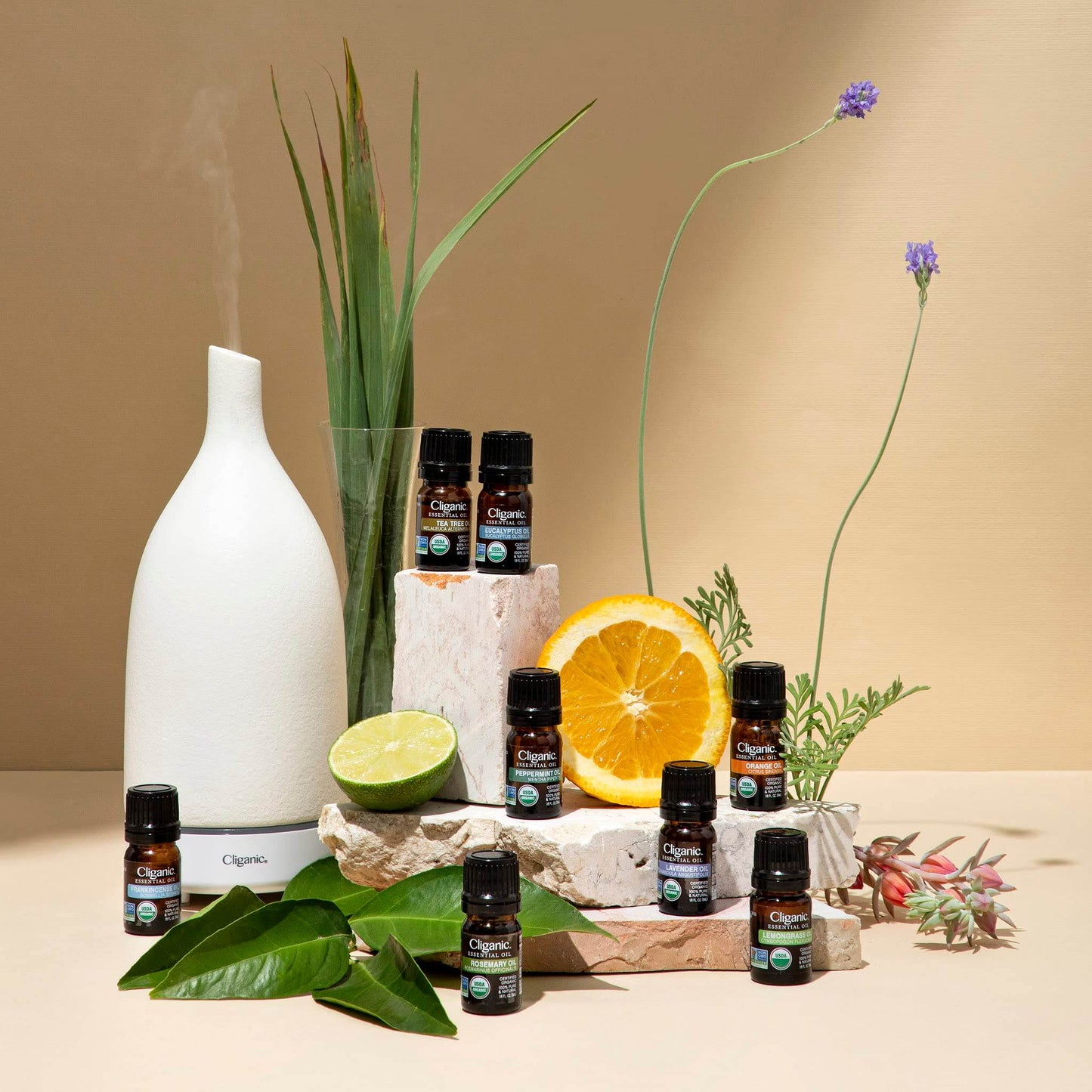 Cliganic Organic Essential Oils Set (Top 5) - 100% Pure Natural - Aromatherapy, Candle Making - Peppermint, Lavender, Eucalyptus, Lemongrass & Orange (Packaging May Vary) - zenfulharmony.com