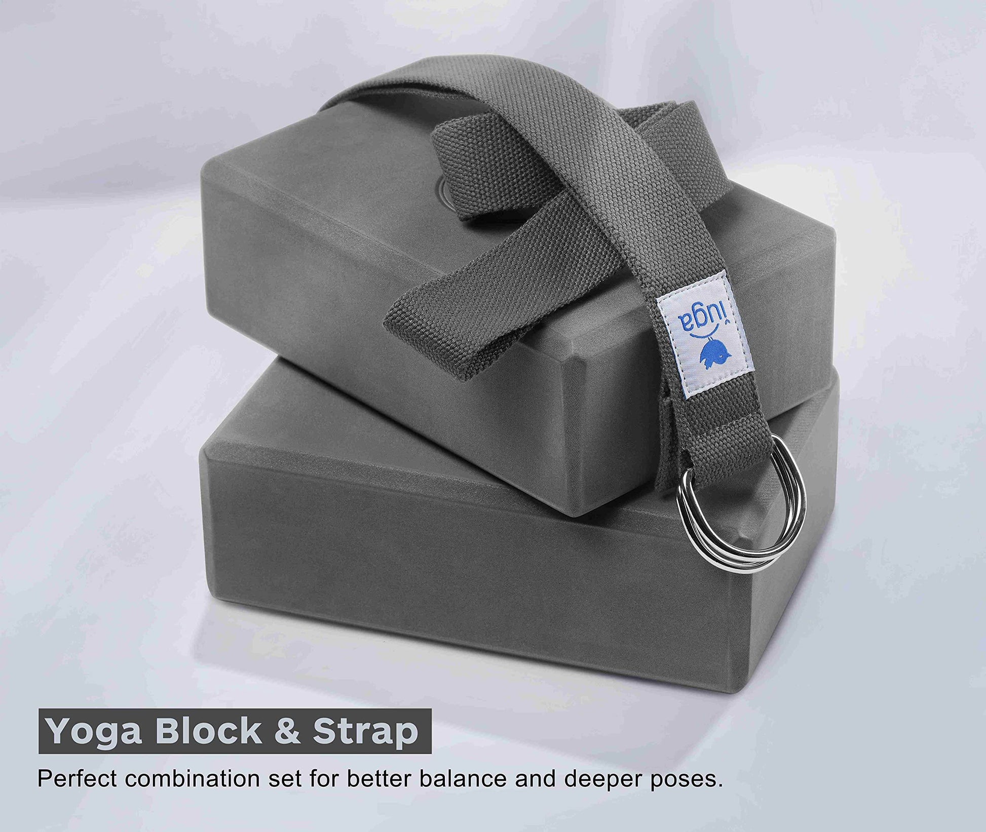 IUGA Yoga Block 2 Pack with Yoga Strap, High Density Yoga Blocks 9”x6”x3”to Improve Strength, Flexibility and Balance, Light Weight and Non-Slip Surface for Yoga, Pilates and Meditation - zenfulharmony.com