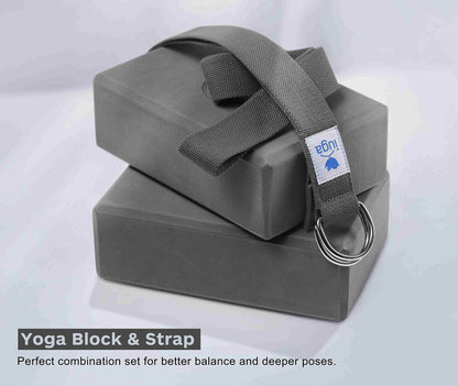 IUGA Yoga Block 2 Pack with Yoga Strap, High Density Yoga Blocks 9”x6”x3”to Improve Strength, Flexibility and Balance, Light Weight and Non-Slip Surface for Yoga, Pilates and Meditation - zenfulharmony.com