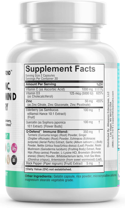 Clean Nutraceuticals Quercetin 1000mg Zinc 50mg Vitamin C 1000mg Vitamin D 5000 IU Bromelain Elderberry - Lung Immune Support Supplement Adults with Artemisinin, Sea Moss, Echinacea, Allergy Relief - zenfulharmony.com