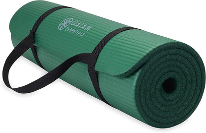 Gaiam Essentials Thick Yoga Mat Fitness & Exercise Mat with Easy-Cinch Yoga Mat Carrier Strap, 72"L x 24"W x 2/5 Inch Thick - zenfulharmony.com