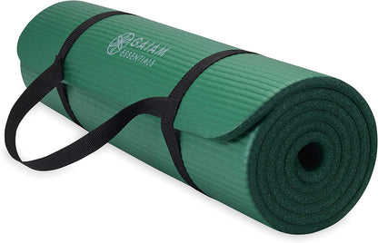 Gaiam Essentials Thick Yoga Mat Fitness & Exercise Mat with Easy-Cinch Yoga Mat Carrier Strap, 72"L x 24"W x 2/5 Inch Thick - zenfulharmony.com