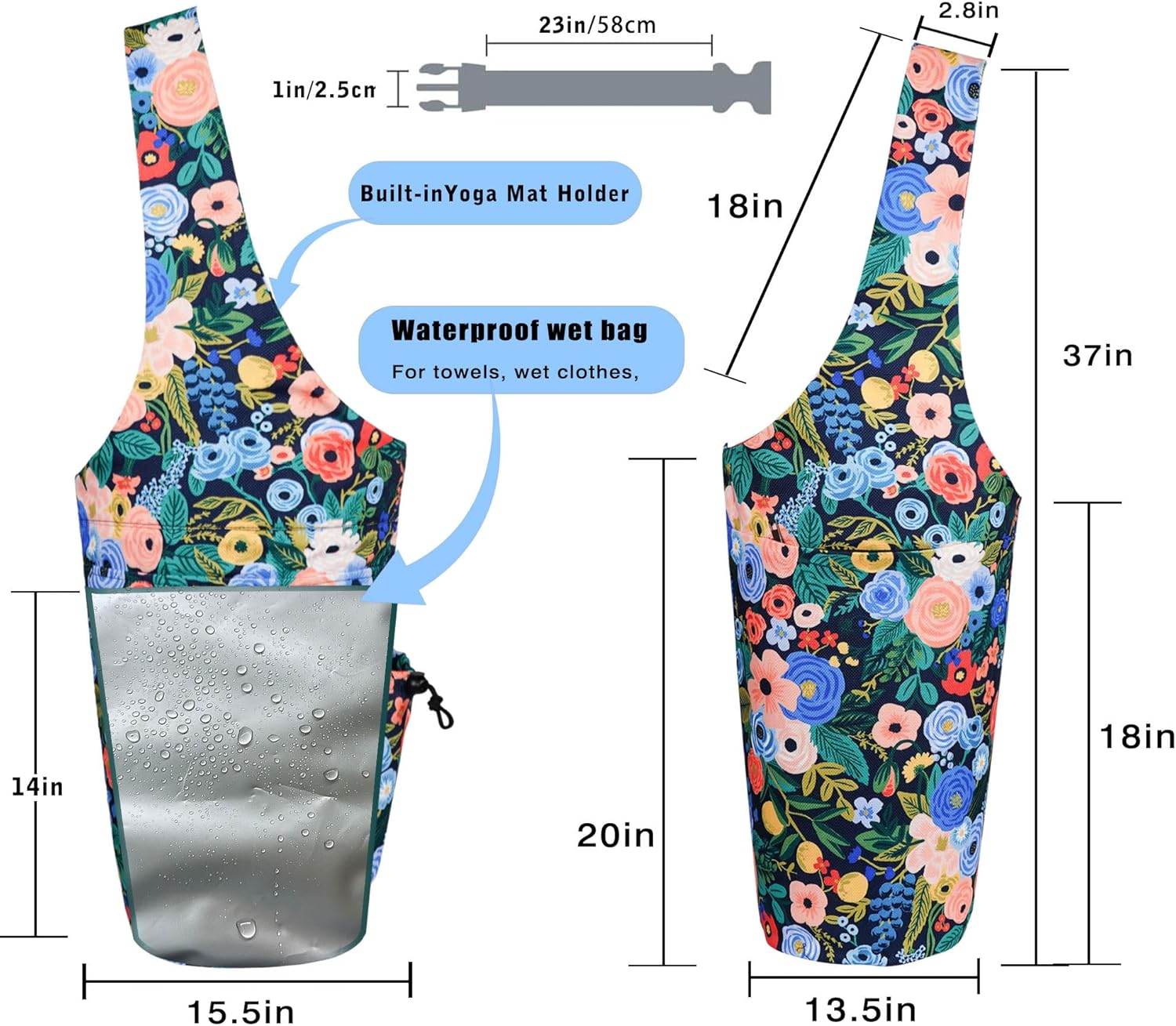 Yoga Mat Bag - Large Opening Long Tote Yoga Mat Carrier Holder Bag with Waterproof Wet Zipper Pocket and Drawstring Water Bottle Pocket - Yoga Bag Fit Most Size Mats - zenfulharmony.com