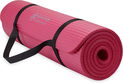 Gaiam Essentials Thick Yoga Mat Fitness & Exercise Mat with Easy-Cinch Yoga Mat Carrier Strap, 72"L x 24"W x 2/5 Inch Thick - zenfulharmony.com