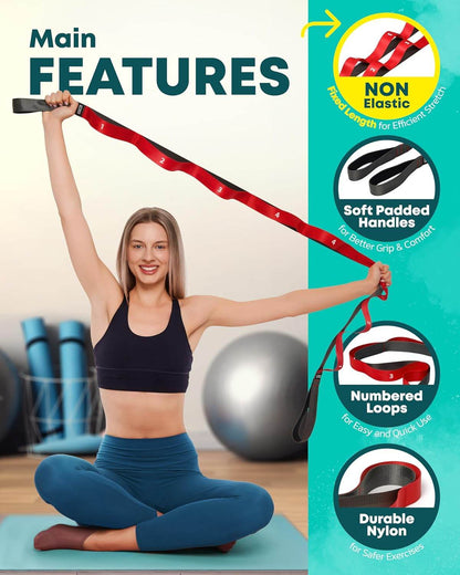 Stretching Strap with Loops - Non Elastic Stretch Band for Physical Therapy, Yoga Strap for Stretching Equipment, Stretch Bands for Exercise and Flexibility - Fascia, Hamstring & Leg Stretcher Belt - zenfulharmony.com