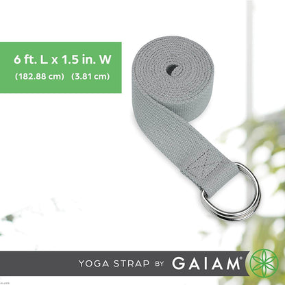Gaiam Yoga Strap Premium Athletic Stretch Band with Adjustable Metal D-Ring Buckle Loop | Exercise & Fitness Stretching for Yoga, Pilates, Physical Therapy, Dance, Gym Workouts - zenfulharmony.com