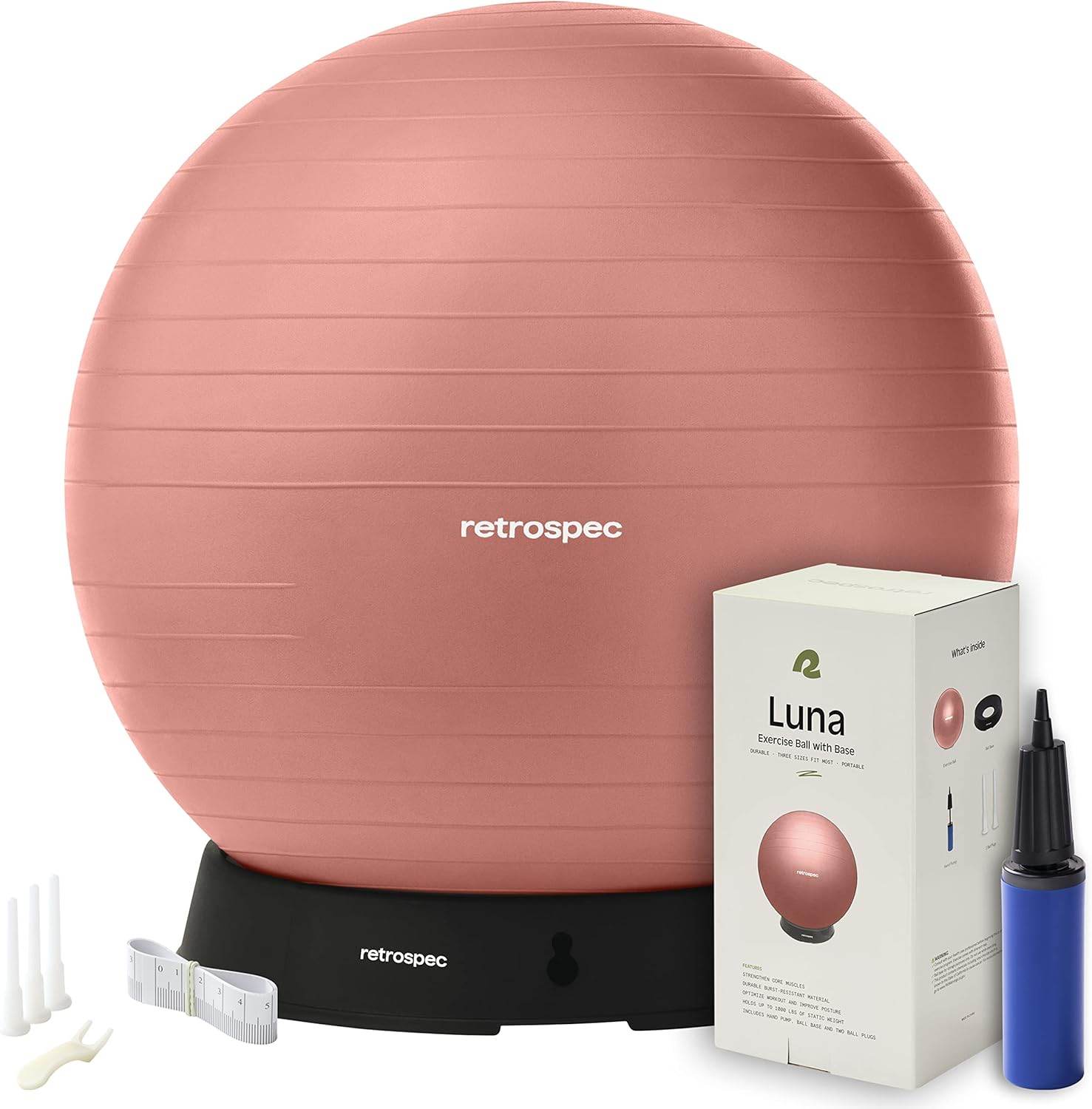 Retrospec Luna Exercise Ball, Base & Pump/Ball & Pump with Anti-Burst Material - Fitness Gym Swiss Ball - Perfect for Balance, Stability, Yoga, Pilates, Pregnancy & Birthing - zenfulharmony.com
