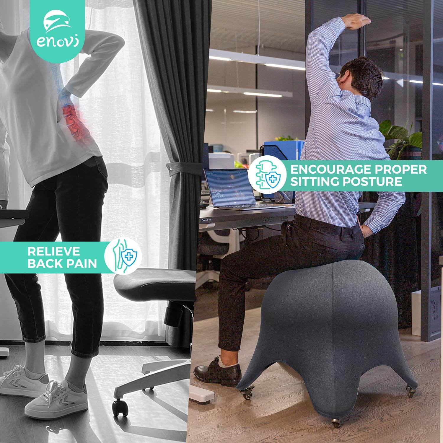 ENOVI Starfish Ball Chair, Yoga Ball Chair Exercise Ball Chair Ergonomic Design for Home Office Desk, Stability Ball & Balance Ball Seat to Relieve Back Pain, 24IN, CR - zenfulharmony.com